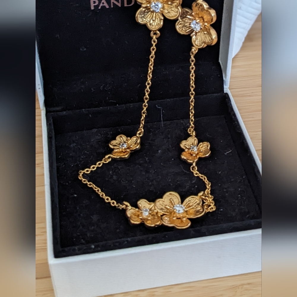 Gold Floral Necklace with Crystals Signed Nolan Miller